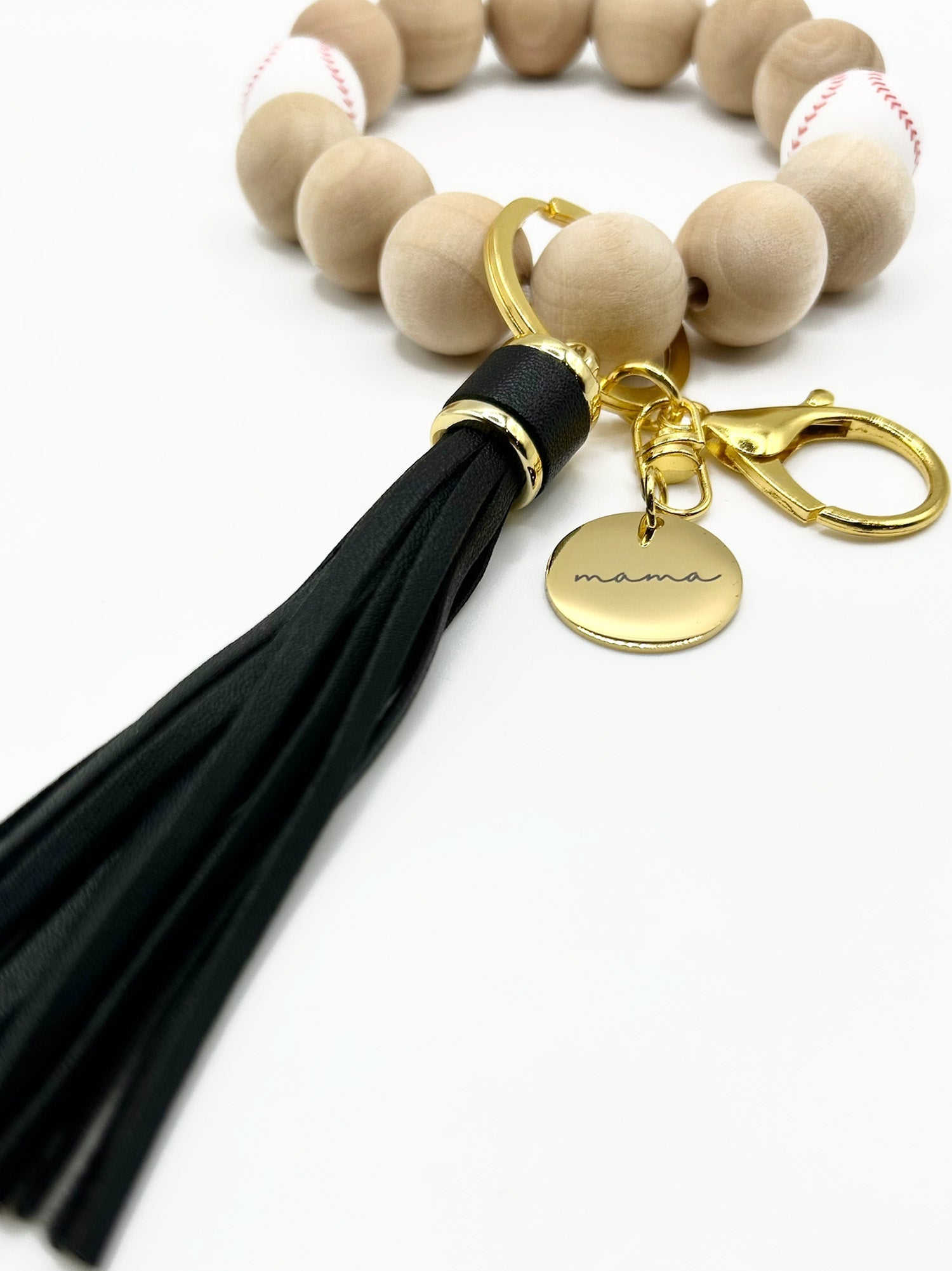 keychain-baseball-wristlet-mama-charm-closeup