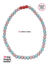 Colorful beaded necklace with 'big league beads' branding on a white background