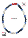 Necklace with blue, red, and silver beads on a white background, featuring 'big league beads' branding. tampa-bay-colors-team-original-baseball-necklace